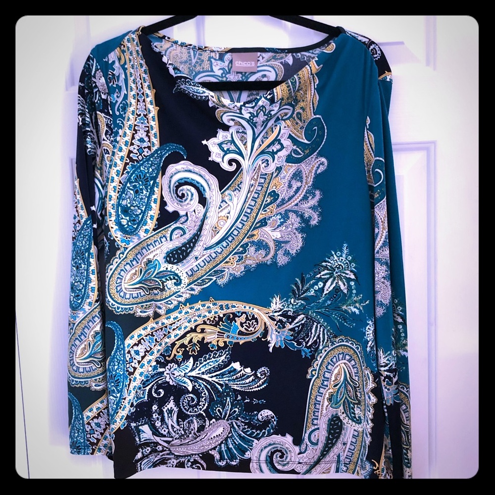 Chico’s top pretty teal paisley pattern